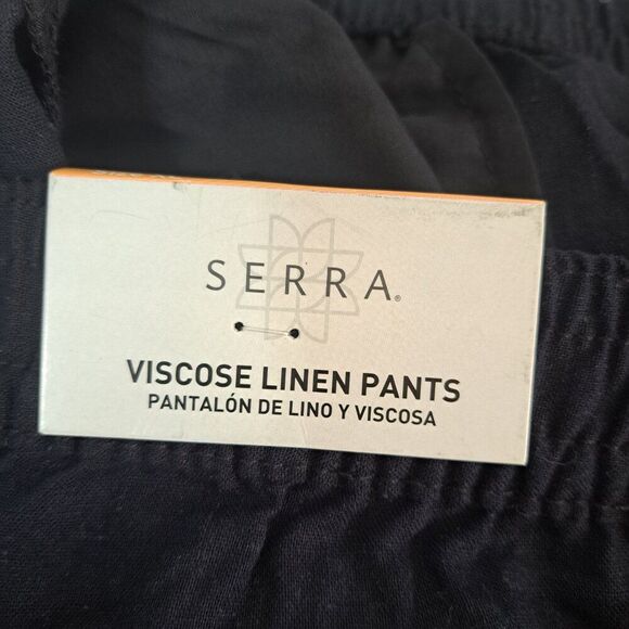 Serra Women's Black Linen Blend Pull on Elastic Waist Lounge Travel Pants XL - Picture 8 of 8
